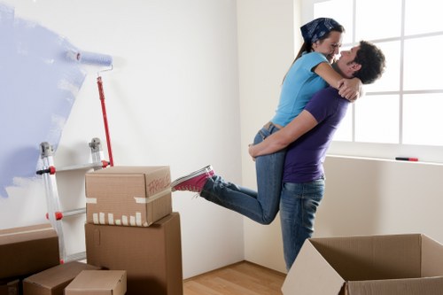 Professional moving team following health and safety procedures