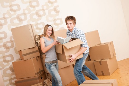 Movers handling equipment and office contents in West Hampstead